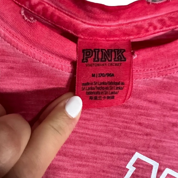 PINK Victoria’s Secret Pink Distressed Long Sleeve Logo T-Shirt Medium - Picture 6 of 7
